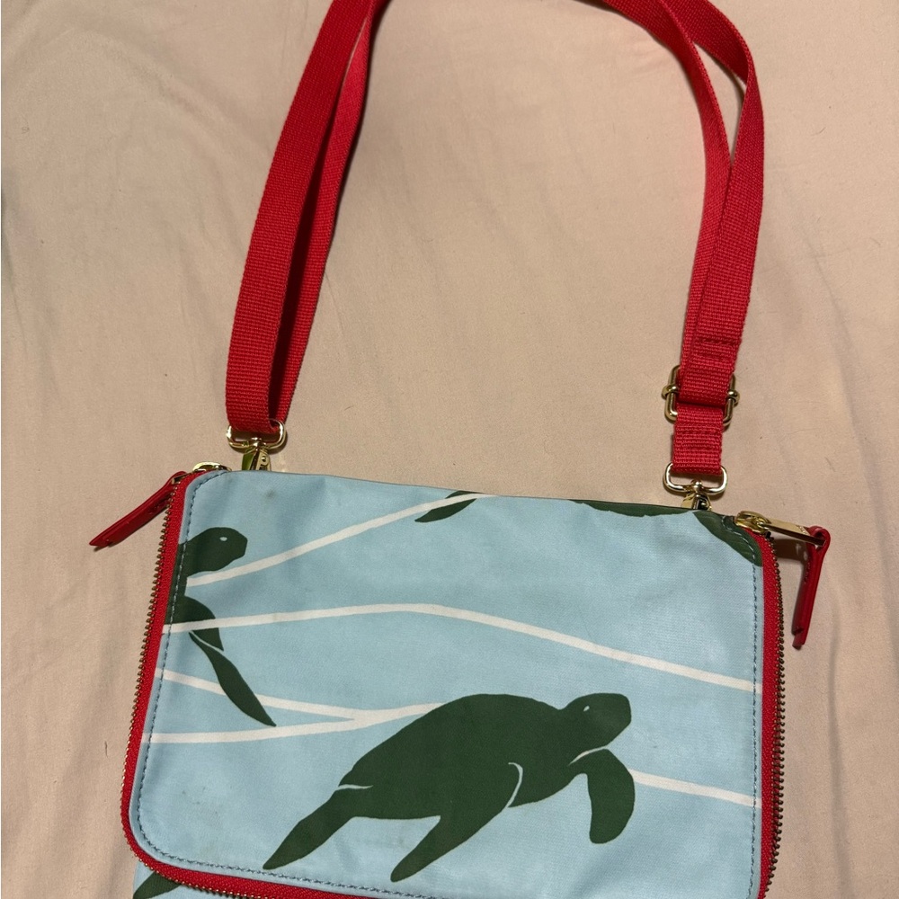 Fossil Turtle Print Crossbody Bag - Red and Green